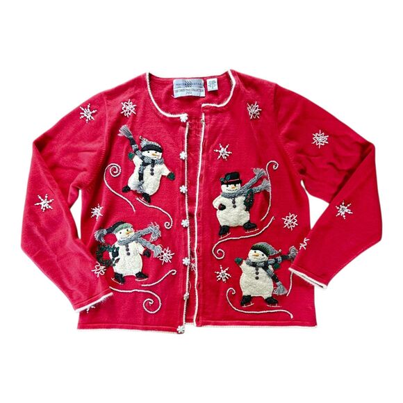 Marissa Christina Christmas Cardigan Sweater Snowflake Skating Snowman Size M - Picture 1 of 10